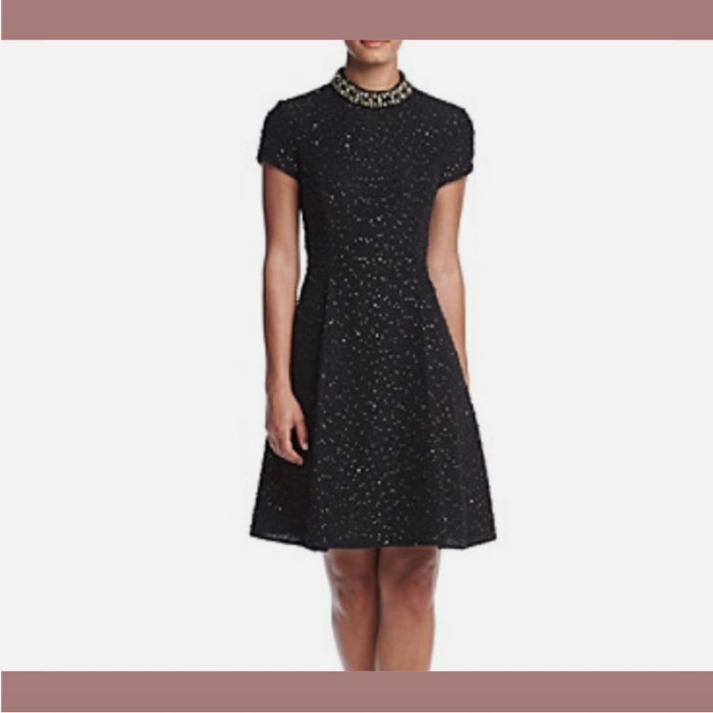 EUC Vince Camuto Embellished Beaded Neck Black Dress‎ [ SZ 4 ] #Q439